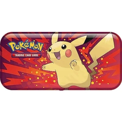 Image of Friki Monkey Pokémon Metal case Pikachu [Official Empty TCG Tin], Back to School Edition of Pikachu, Bullet:, red, pencil