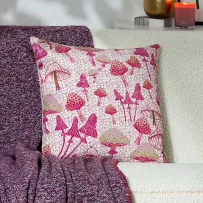 Image of furn. Mushroom Fields Abstract Feather Filled Cushion Purple Cotton Size 45 cm x