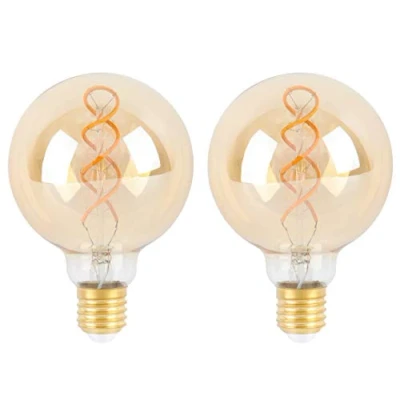 Image of SD LUX E27 ES LED Bulbs sprial Globe Vintage Filament Light Bulbs,G95 Amber Dimmable Retro Edison Screw 6W (40W Equi.) 300LM Warm White 2200K,2 Packs