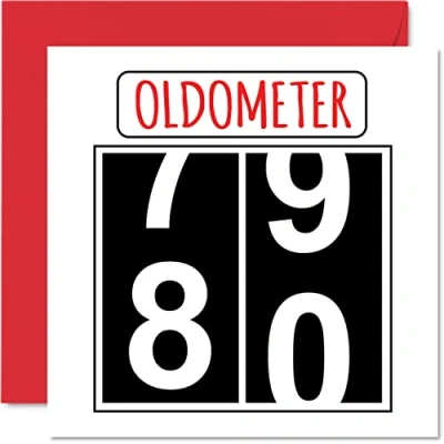 Image of Fun 80th Birthday Cards for Men Woman Oldometer Happy Card Dad Mum Great Grandad Grandpa Nanny Grandma Gran Uncle Auntie, 145mm x Greeting Cards,