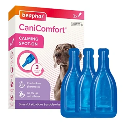 Image of Beaphar CaniComfort® Calming Spot On for Dogs Reduces Anxiety &amp; Stress Fast Acting Starts to Work in 15 Minutes Ideal Short Term Events like Fireworks 3 Pipettes