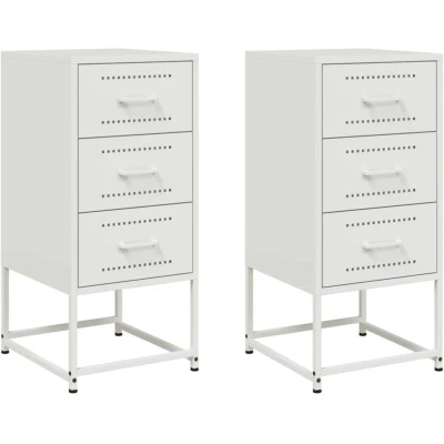 Image of vidaXL Industrial Style Steel Bedside Cabinets/Nightstands White, 2 pcs, 36x39x78 cm