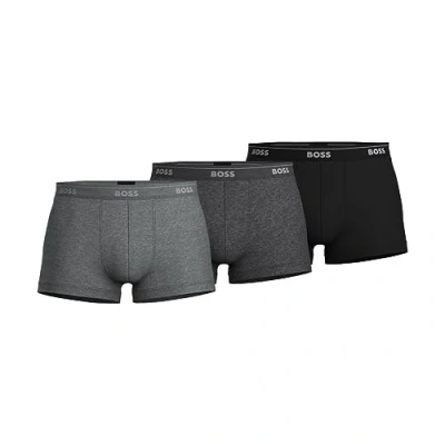 Image of Hugo Boss Men&#039;s 3 pack Cotton Trunk3 ?????3? ? ???paquete De Baúles Algodón.3 ???????????? ?? ?????? ?????3er Trunks, New Grey/Charcoal/Black, S UK
