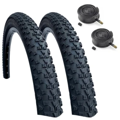 Image of Baldy&#039;s PAIR 29 x 2.10 Black Off Road Knobby Tread Tyres &amp; Schrader Valve Inner Tubes for MTB Mountain Bike (Pack of 2)