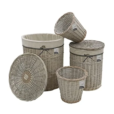 Image of JVL Arianna Round Willow Baskets, Set of 2 Laundry Baskets and Waste Paper Bins
