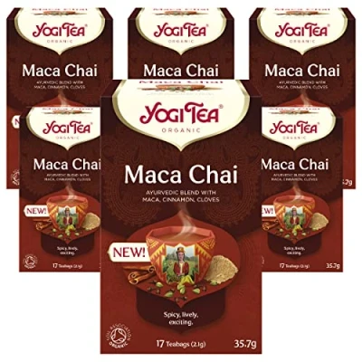 Image of Yogi Tea, Maca Chai, Organic Herbal Blend of Cinnamon, Cloves and Maca, 6 Packs x 17 Tea Bags (102 Teabags Total)