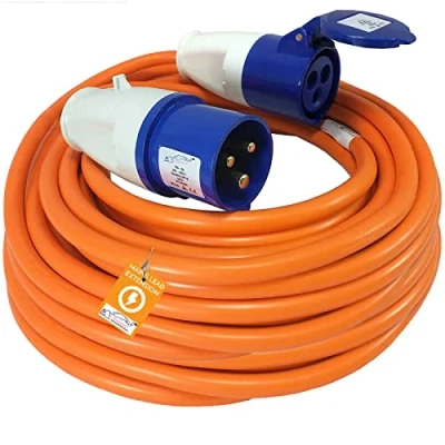 Image of Xtremeauto 25M Extension Lead Cable Heavy Duty, 240V 16amp Camping Caravan Hook Up Orange High Vis Mains Power Perfect For Campervan &amp; Motorhome (25M)