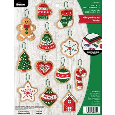 Image of Bucilla Felt Ornaments Applique Kit Set of 12 Gingerbread Santa
