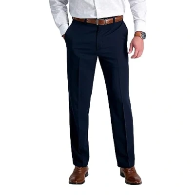 Image of Haggar Mens Cool 18 Classic Fit Flat Front Hidden Expandable Waistband Casual Pant, Navy, 42W x 29L