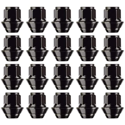 Image of RYBO Set of Black Alloy Wheel Nuts. M12 x 1.5, Taper Washer, 19mm Hex for Use With Ford Wheels &amp; More (20)