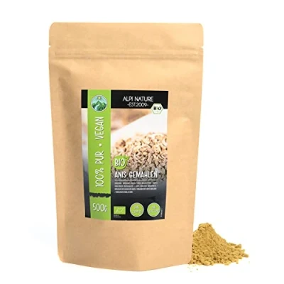 Image of organic ground aniseed (500g, 1.1lb), powder, from farming, powder 100% natural, without additives, seeds