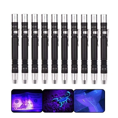 Image of Pen Light Detector Torch Ultra Violet White Purple for Test Mini UV Flashlight 395nm 2 in 1 LED Penlight Blacklight Source (10 Pack)