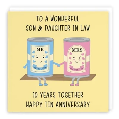 Image of Hunts England Large Son And Daughter In Law 10th Anniversary Card To A Wonderful &amp; 10 Years Together Happy Tin Iconic 210 x mm Cute
