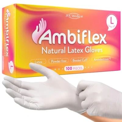 Image of JFA Medical Disposable Powder Free Natural Latex Gloves Box of 100 (Large)
