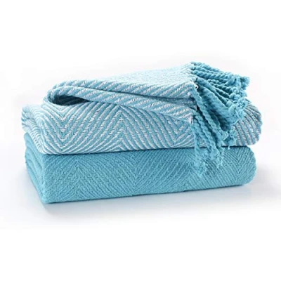 Image of EHC Luxury Throws for Sofa Cover Couch Blanket Pack of 2, Teal Throw 125x150cm