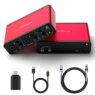 Image of Wrugste USB Audio Interface +48V Phantom Power 24Bit/192kHz for Recording Podcasting and Streaming Ultra low Latency Plug Play Noise Free XLR Interafce PC