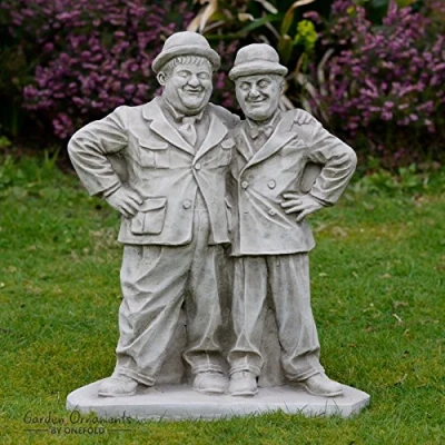 Image of ONEFOLD Laurel and Hardy Stone Garden Statue Ornament Sculpture Hand Cast