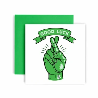 Image of Huxters Good Luck exams Card Leprechaun with your A Levels University GCSE Horseshoe 14.8cm