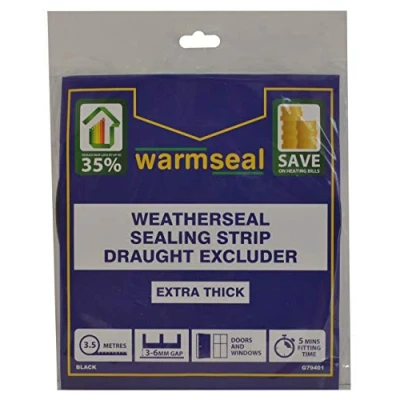 Image of WARMSEAL Sealing Strip for Windows Draught Excluder Energy Saving Insulation 3.5m Extra Thick Black