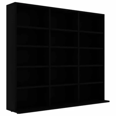 Image of vidaXL CD Cabinet Black Engineered Wood Storage Shelf Office Furniture