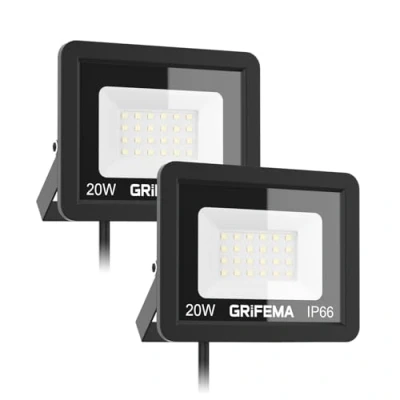 Image of GRIFEMA 2 Pack 20W LED Floodlight Outdoor, 2200LM Security Lights, Waterproof IP66, Daylight White Outdoor Lights for Garden, Backyard GD401 [Without Sensor]