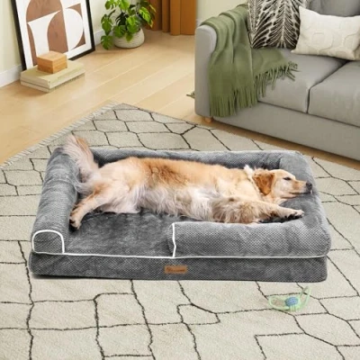 Image of YITAHOME Medium Dog Bed Sofa,Removable Washable Cover，Pet with Full Filled Side Edges,Soft and Cozy,for Large Extra Dog,89x63x18cm,Grey (135x107x22cm(L X W H))