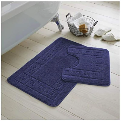 Image of GC GAVENO CAVAILIA Luxury Greek 2 Piece Bath Set, Non Slip Mat, Super Soft Bathroom Accessory Rug Regular, Navy