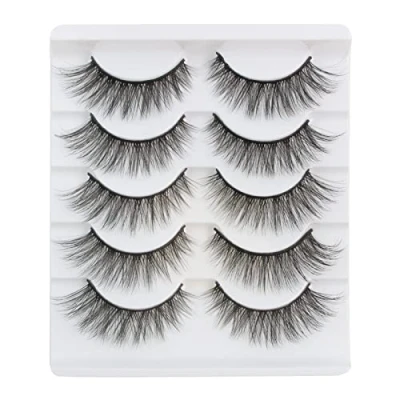 Image of Cat Eye Lashes Natural Look Faux Mink Fake Eyelashes Light Volume False Fluffy Strip Multipack 3D 5 Pairs Pack by Glowingwin