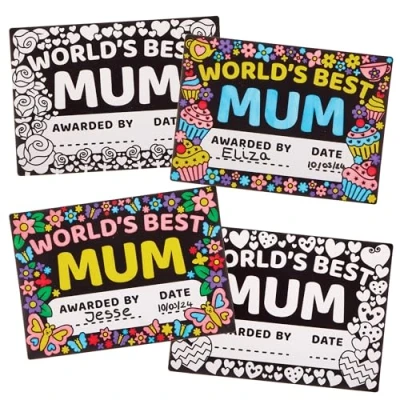Image of Baker Ross FX952 Mother&#039;s Day Colour In Fuzzy Art Certificates Pack of 8, Mothers Gift Craft Kits for Kids