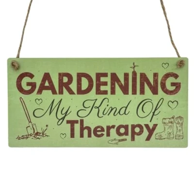Image of Second Ave Gardening Therapy Relax Wooden Hanging Rectangle Home Friend Garden Sign Plaque