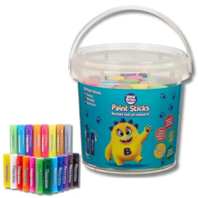 Image of Little Brian Paint Sticks Bucket Full of Colours, 20 Pack Sticks, Kids Pens Twist Up &amp; Down, Mess Free Painting, Easy to Use Clean