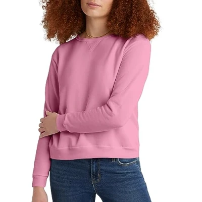 Image of Hanes Womens Ecosmart V Notch Crewneck Sweatshirt, Fleece Pullover Sweatshirt For Women, Spirited Pink, XXL