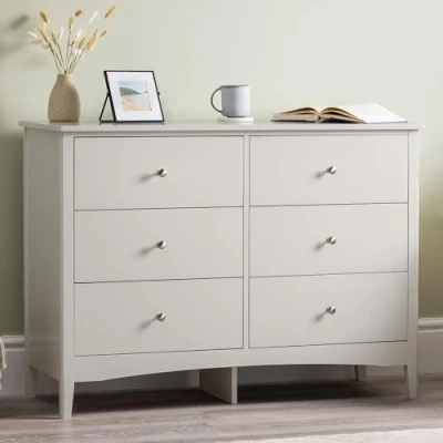 Image of Christow Natural Chest Of Drawers, 6 Drawer Storage Organiser Unit, Modern Wooden MDF Bedroom Cabinet Furniture, Living Room Hallway, Brushed Chrome Handles, Easy Glide Runners (H70cm x W80cm D40cm)