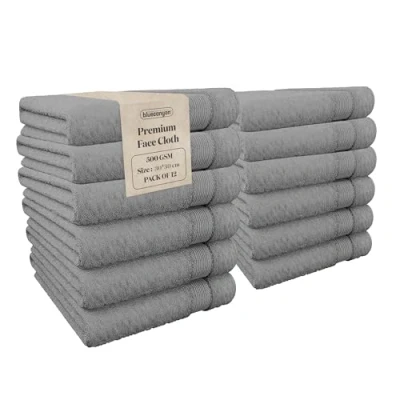 Image of Blue Canyon Face Cloth, Bathroom Soft Towels, Woven LightWeight, Quick Dry, Reusable Bacteria Resistant, Skin Friendly, Makeup Remover Cloth 30 * cm, 500 GSM, PACK OF 12, (GREY)