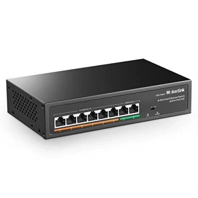 Image of MokerLink 8 Port PoE Switch with 6 PoE+ Port, 2 Uplink, 78W AI Detection, 100Mbps, Fanless Metal Plug &amp; Play Network