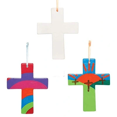 Image of Baker Ross Cross Ceramic Decorations Pack of 5, Easter Crafts, Craft For Kids (AX783)