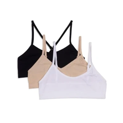 Image of Maidenform Girls&#039; Seamless 3 Pack Beginner Crop Bra (Little Big Kids) Training, Nude/White/Black, Large
