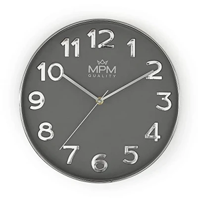 Image of MPM Quality Design Wall Clock, 3D Numerals, Quartz Movement, Sweep, Grey, Modern, Plastic and Mineral Glass, Decoration for Any Room: Bedroom, Office, Kitchen, Living Room, Diameter 295 x 42 mm