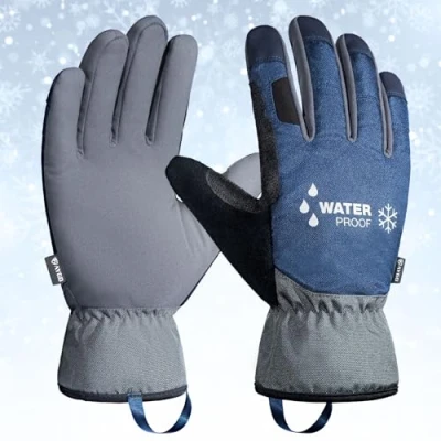 Image of KAYGO Waterproof Thermal Work Gloves for Men Women, Insulated Fleece Liner, Winter Warm Cold Weather Snow Outdoor Activities Freezer Storage (Navy Blue, Medium, Size 8)