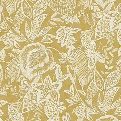 Image of Mae Ochre Wallpaper Floral Leaf Jungle Yellow White Textured Vinyl