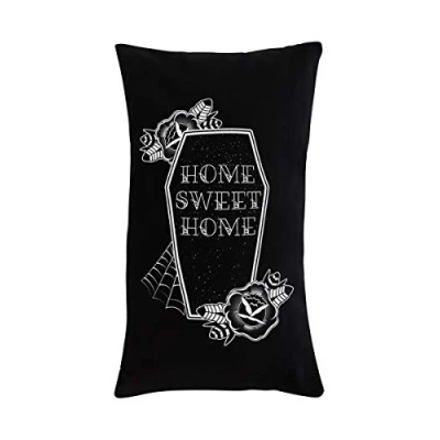 Image of Grindstore Home Sweet Coffin Rectangular Cushion Black 50x30cm