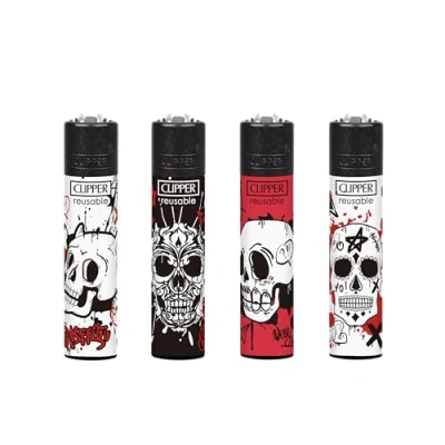 Image of 4 X CLIPPER LIGHTERS (GRAFFITTI SKULLS)