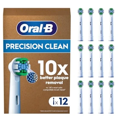 Image of Oral B Pro Precision Clean Electric Toothbrush Head, X Shape And Angled Bristles For Deeper Plaque Removal, Pack of 12 Heads, Suitable Mailbox, White