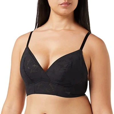Image of Sloggi Women&#039;s Zero Lace 2.0 Longline Bra Non Wired, Black, XS