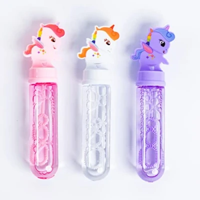 Image of Toyseum 24 x Unicorn Bubbles for Girls Party Bags, Bubble Fillers Themed Parties, Multi Favours Wands, Pack of (3 Unique Colours))
