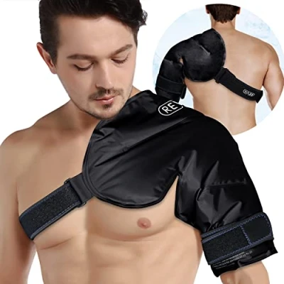 Image of REVIX XL Shoulder Ice Pack Rotator Cuff Cold Therapy, Reusable Gel Wraps for Pain, Swelling, Tendonitis and Surgery, Long Lasting Compression, Black
