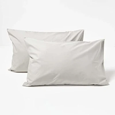 Image of HOMESCAPES Grey Kid’s Pillowcases 60 x 40 cm 2 Pack 100% Egyptian Cotton Percale Soft Hypoallergenic Children’s Pillow Cases with Envelope Close Breathable Easy Care 200 TC 400 Thread Count Equiv