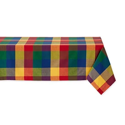 Image of DII Checkered Tabletop Collection 100% Cotton, Machine Washable, Tablecloth, 52x52, Summer Check
