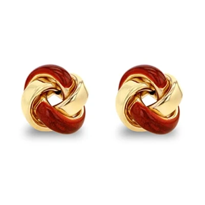 Image of Carissima Gold Women&#039;s 9ct Yellow 11mm Red Enamel Knot Stud Earrings