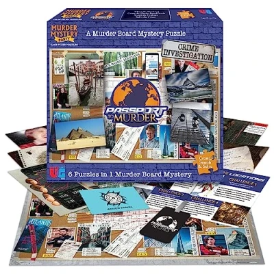 Image of University Games 33273 Murder Mystery Party Game Jigsaw Puzzle Passport, One Size